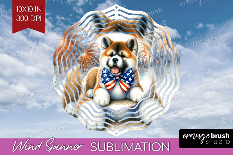 Akita Dog Wind Spinner Sublimation PNG Patriotic Dog Round