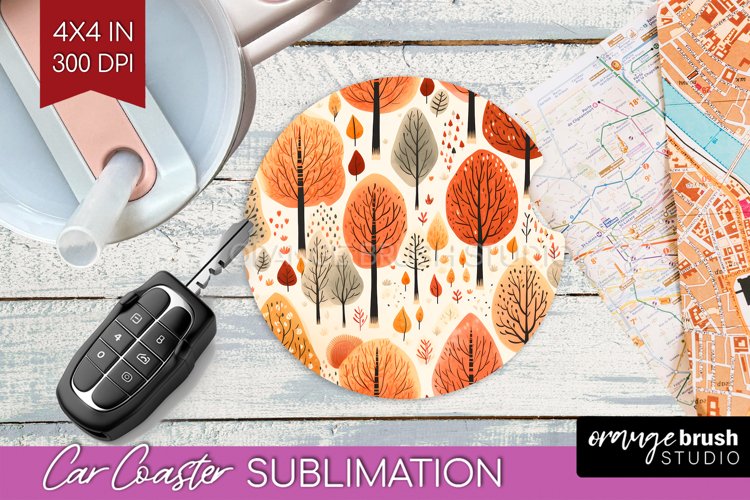 Autumn Forest Car Coaster - Fall Coaster PNG Sublimation
