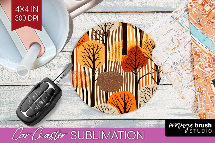 Autumn Forest Car Coaster - Fall Coaster PNG Sublimation