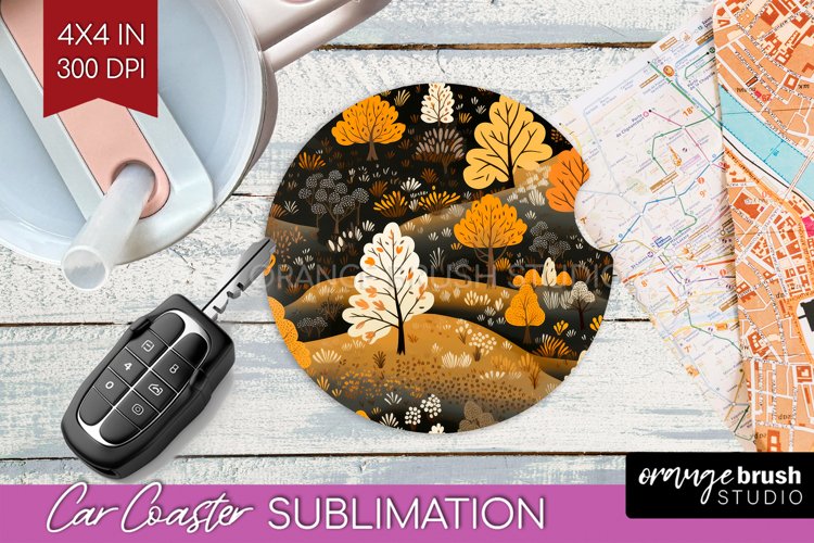 Autumn Forest Car Coaster - Fall Coaster PNG Sublimation