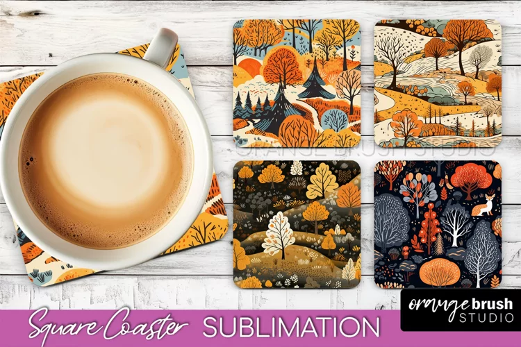 Fall Square Coasters - Autumn Forest Coaster Sublimation
