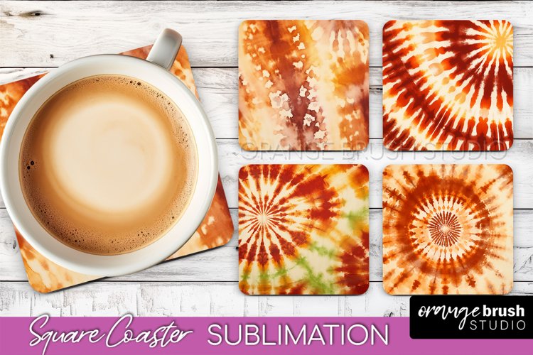 Autumn Tie Dye Square Coaster - Fall Coaster Sublimation