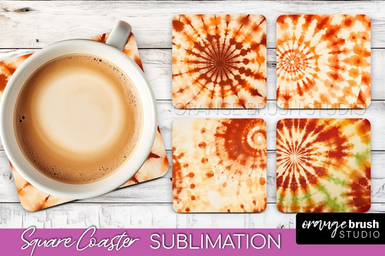 Autumn Tie Dye Square Coaster - Fall Coaster Sublimation