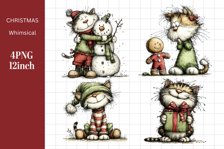 Christmas Cat PNG, Whimsical Cat Clipart