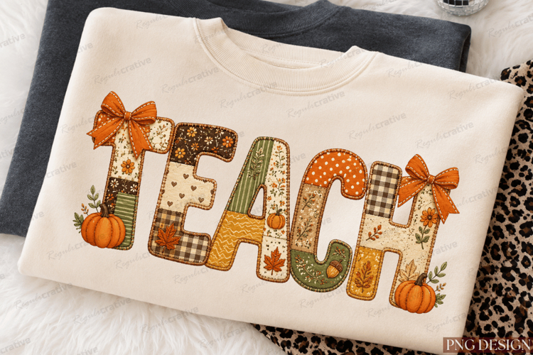Peach Patchwork TEACH PNG Design teach png, teacher png