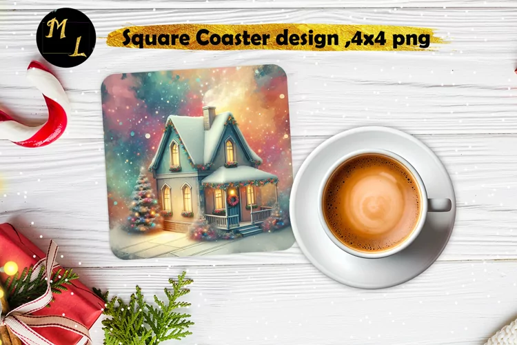 Christmas House Square Coaster design