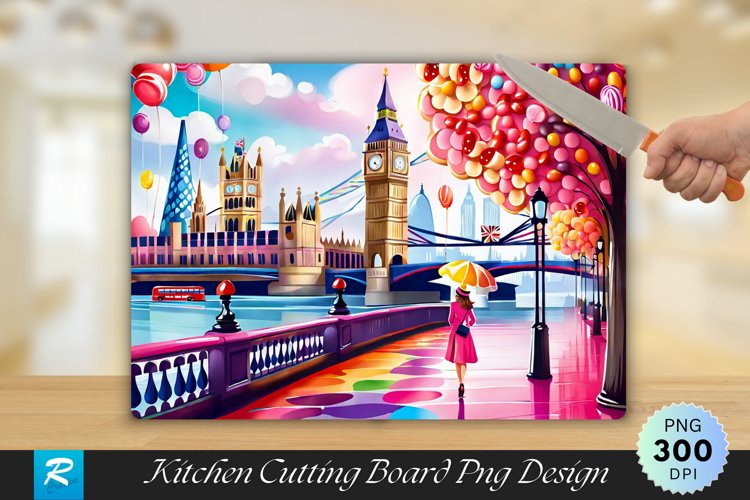 London Painting Cutting Board Sublimation Design example image 1