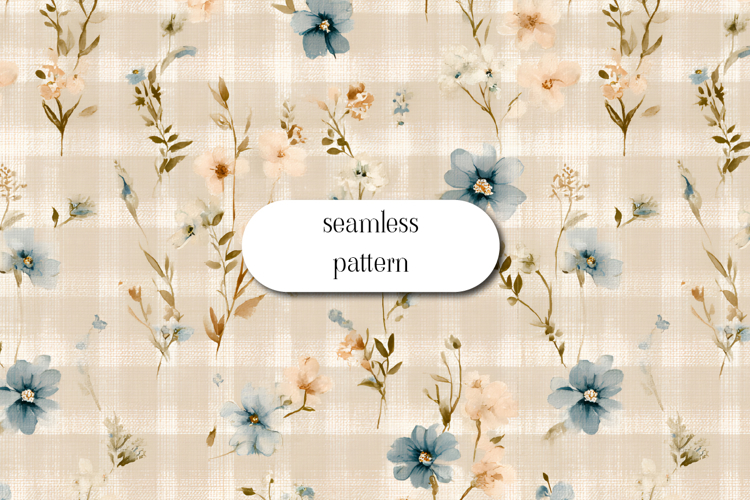 Soft Floral Gingham Seamless Pattern Cottagecore Style