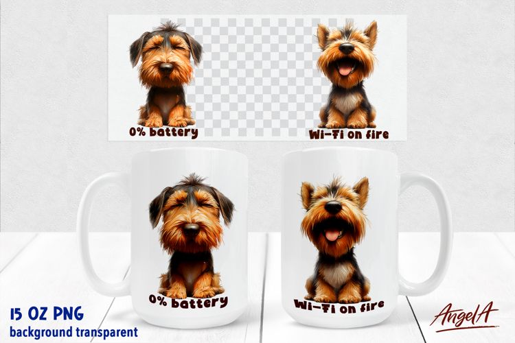 Coffee Dog Mug sublimation, Airedale before after mug quote