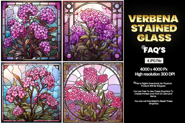 Stained Glass Verbena Square Coaster - 04 Variations example image 1