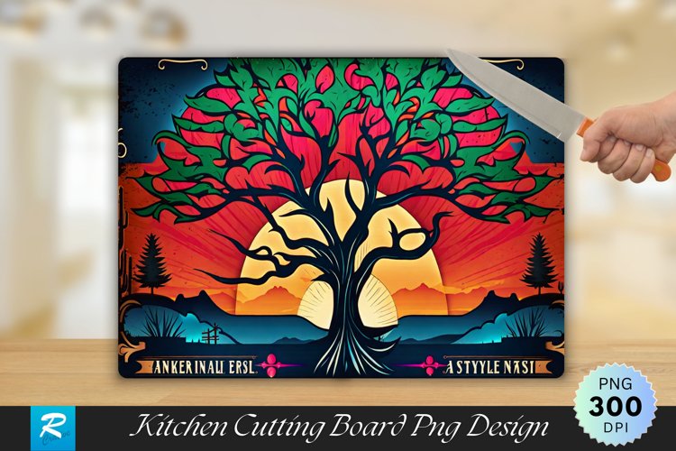 Colorful Tree Cutting Board sublimation Design example image 1