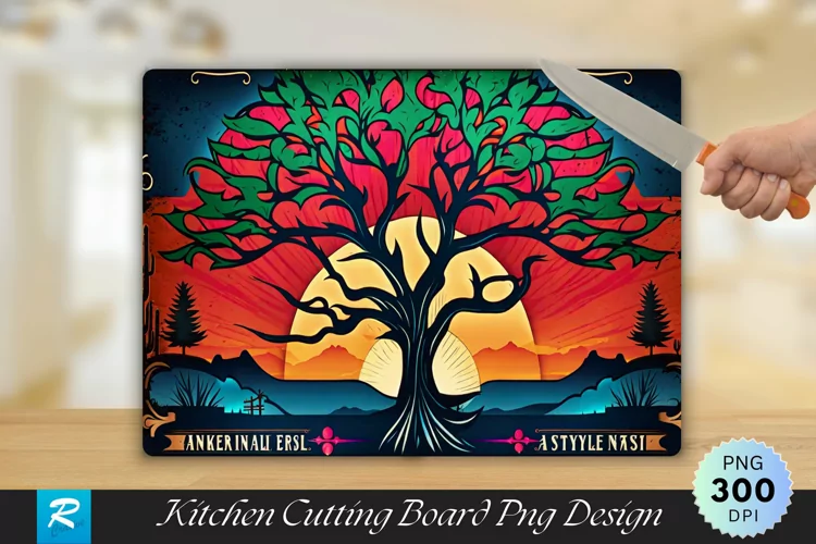 Colorful Tree Cutting Board sublimation Design