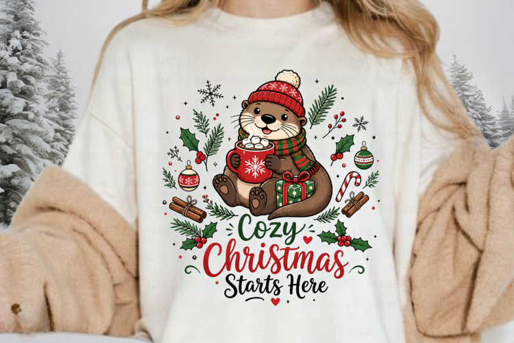 Cozy Christmas Starts Here PNG, Cute Otter Christmas PNG