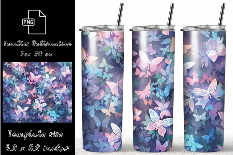 20 oz Skinny tumbler wrap butterfly flowers, floral tumbler