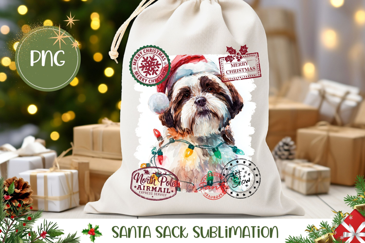 Winter Dog Santa Sack Template, Christmas Gift Bag Design