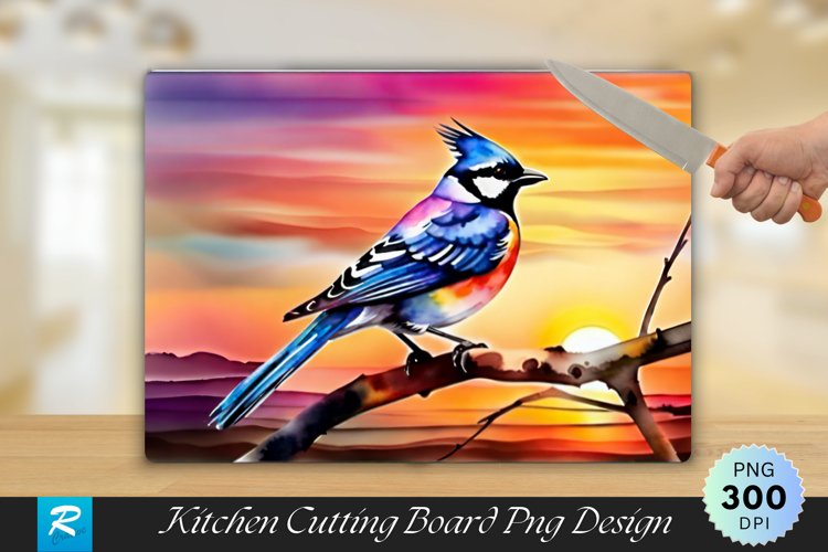 Bird With Sunset Cutting Board Sublimation Design example image 1