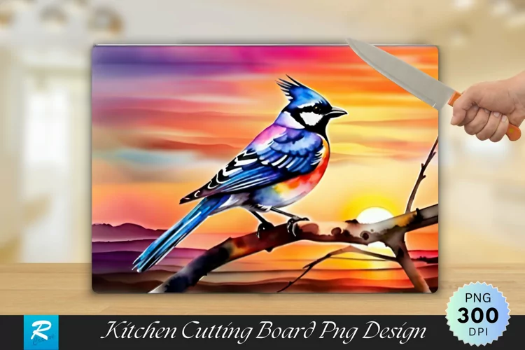 Bird With Sunset Cutting Board Sublimation Design