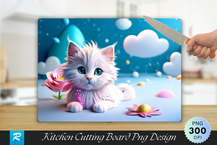 3D Cute Cate Cutting Board Sublimation Design example image 1