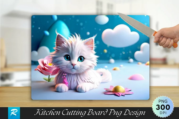 3D Cute Cate Cutting Board Sublimation Design