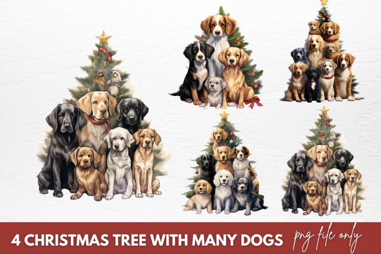 Christmas Tree With Many Dogs Clipart
