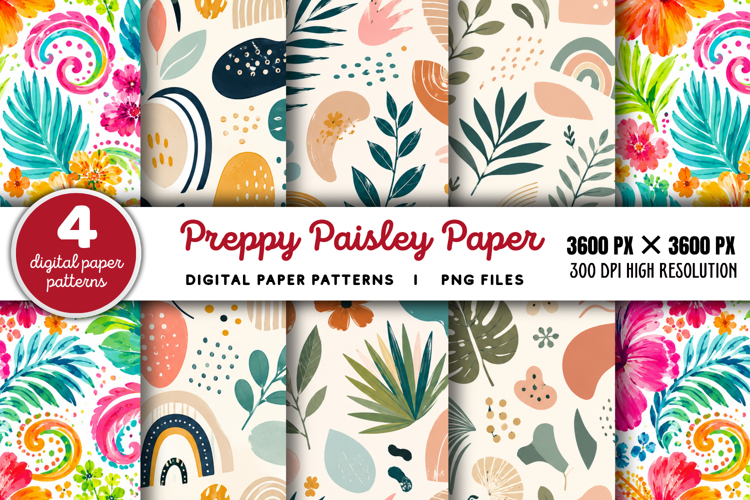 Bright Preppy Paisley Digital Paper PNG