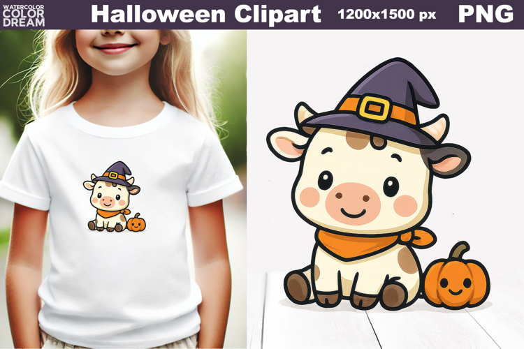 Cute Halloween Cow Clipart | PNG for Kids Shirts