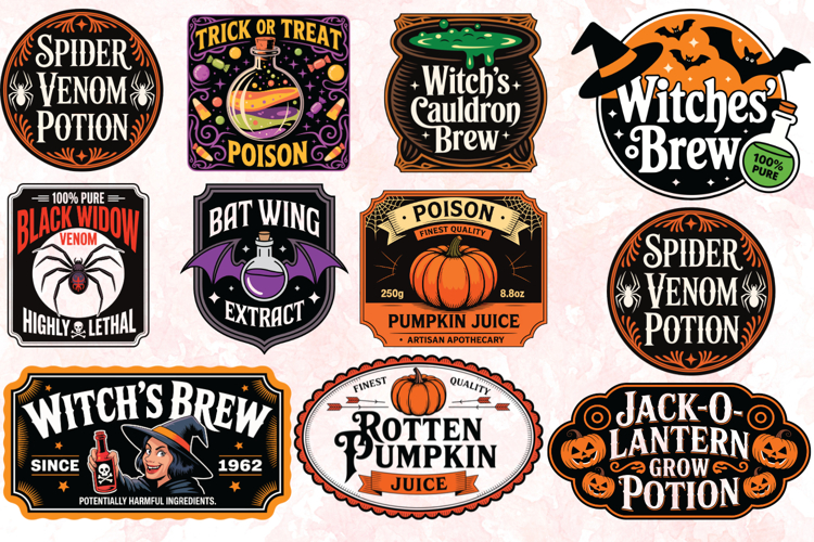 Halloween Apothecary Labels PNG Bundle