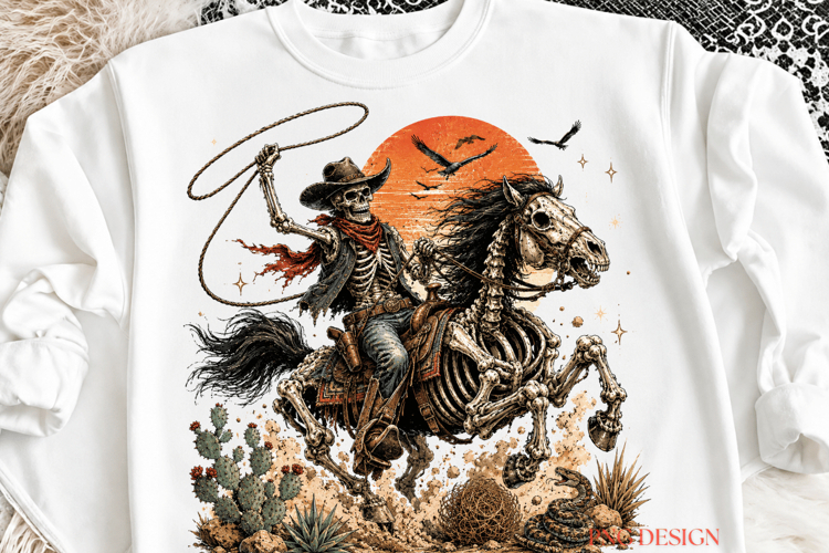 Skeleton Cowboy PNG, Western Halloween Sublimation, Cowboy
