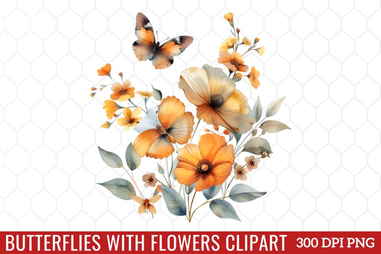 Butterflies With Flowers Clipart