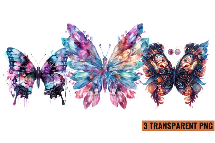 Watercolor Magic Butterflies Clipart, PNG example image 1