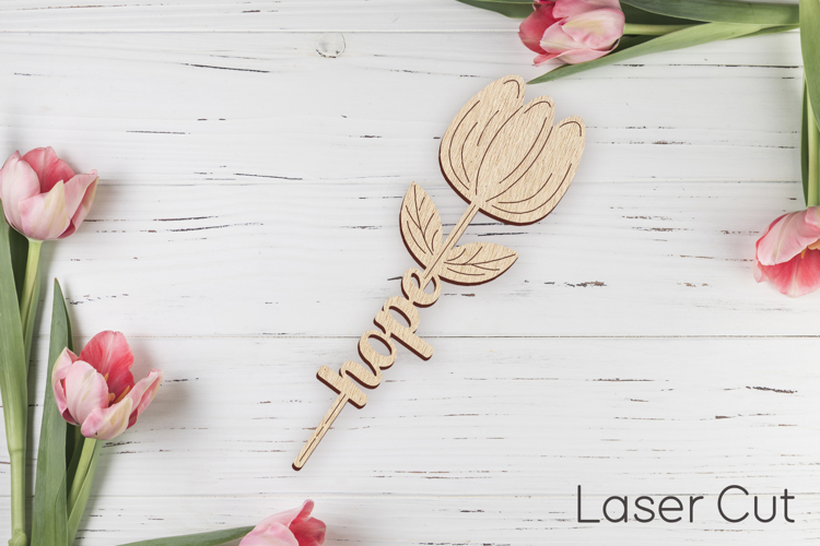 Tulip flowers with Hope sign svg, Laser engraving