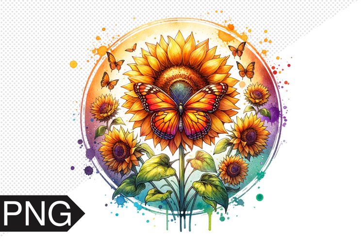 Butterfly and Sunflower Sublimation - Clipart PNG Design