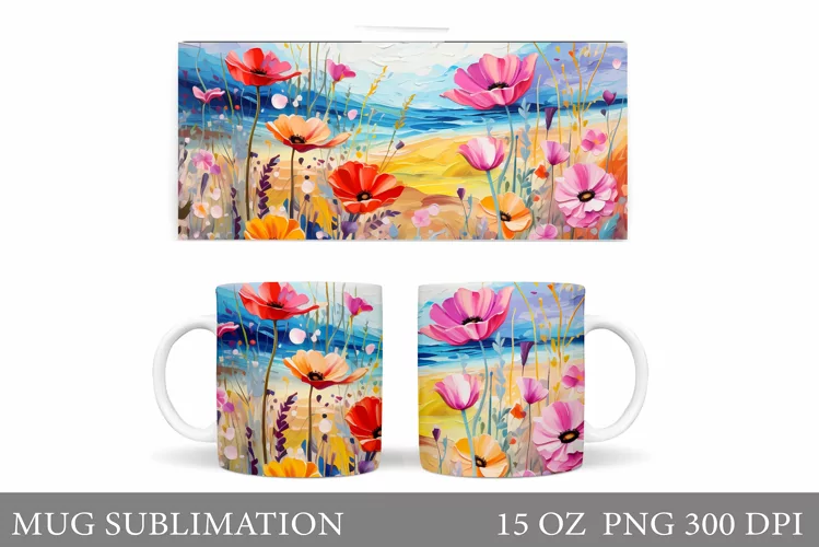 Wildflowers Mug Design. Floral Mug Sublimation