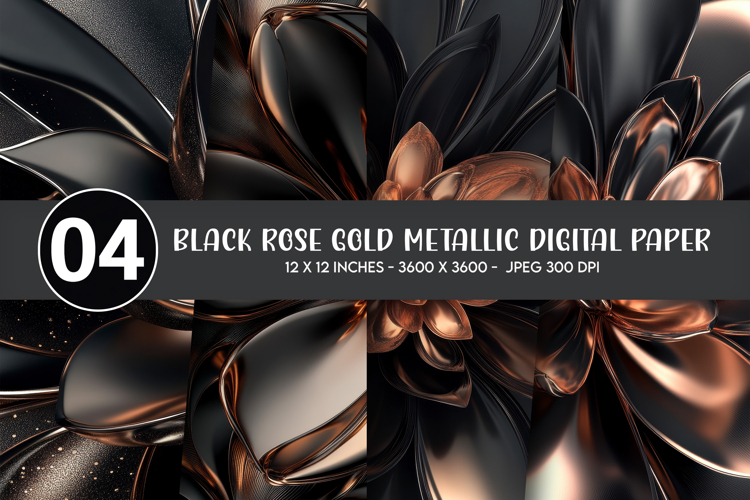 Black Rose Gold Metallic Digital Paper example image 1