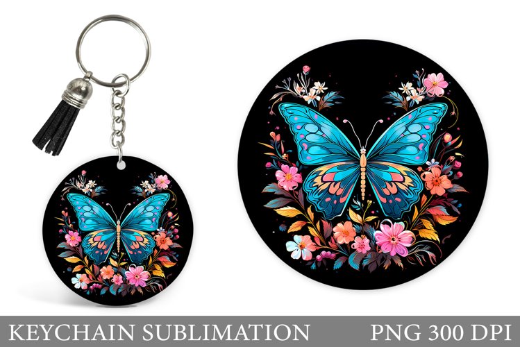 Butterfly Keychain Sublimation. Flowers Keychain Design