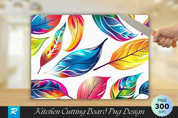 Colorful Leaf Pattern Cutting Board Sublimation Design