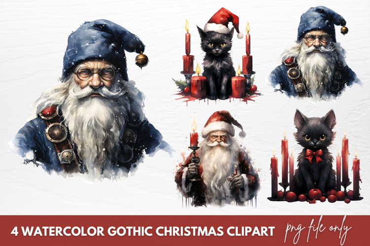 Watercolor Gothic Christmas Clipart Sublimation