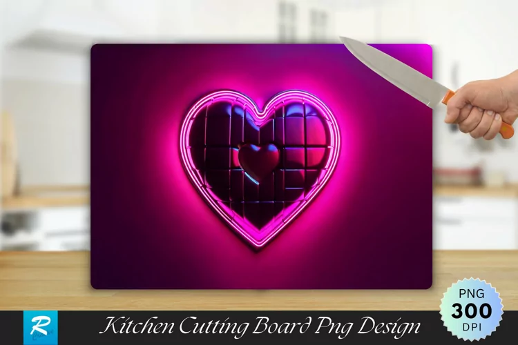 3D Heart Cutting Board PNG Design