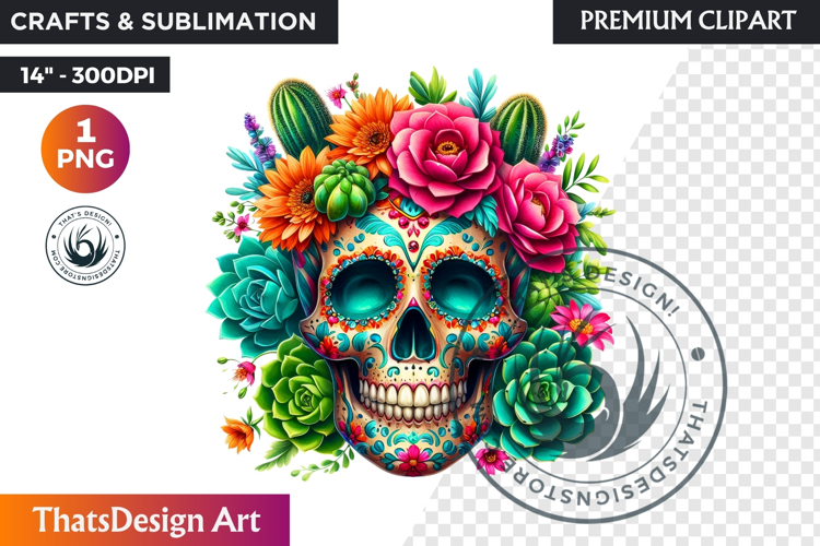 Floral Sugar Skull Day of the Dead Clipart, dia de muertos