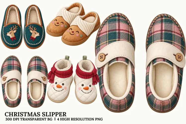 Christmas Slipper PNG, Cozy Winter House Shoe Sublimation