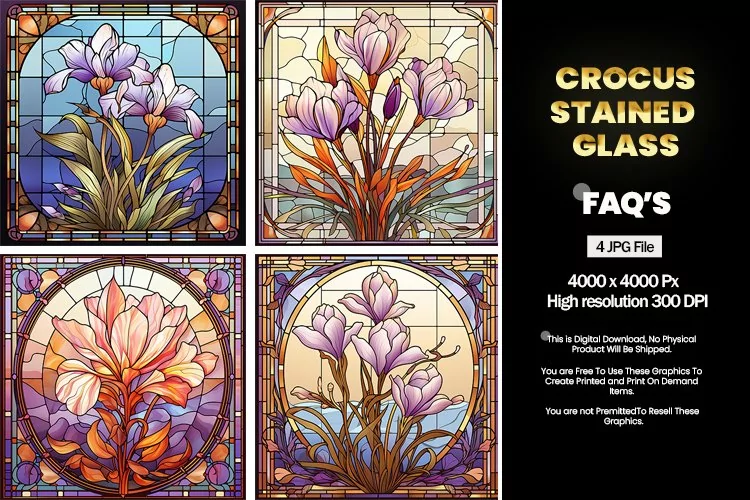 Stained Glass Crocus Square Coaster - 04 Variations
