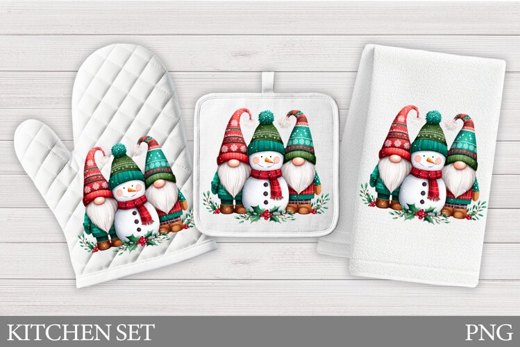Christmas Gnome Oven Mitt. Christmas Gnome Kitchen Towel example image 1