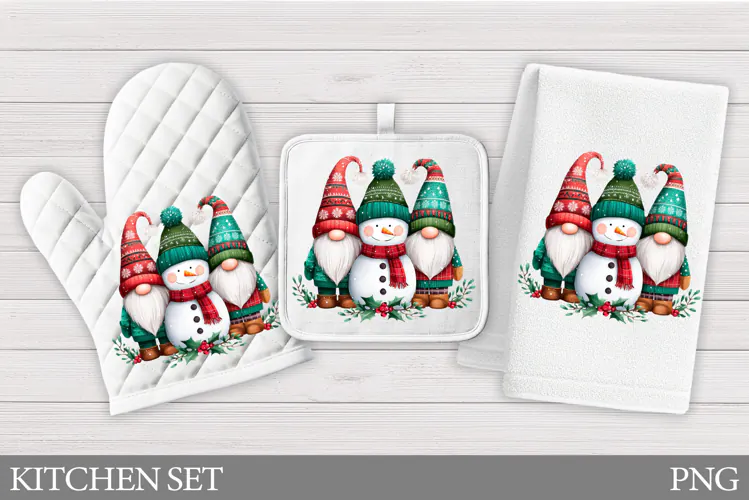 Christmas Gnome Oven Mitt. Christmas Gnome Kitchen Towel