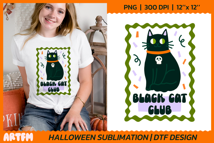 Black Cat Club Sublimation | Whimsical Halloween DTF Print
