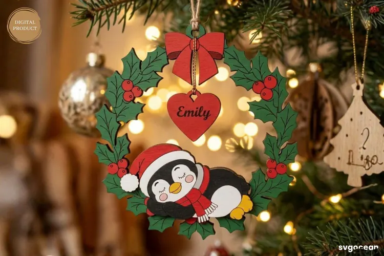 Sleeping Penguin Christmas Ornament Laser Cut | Glowforge