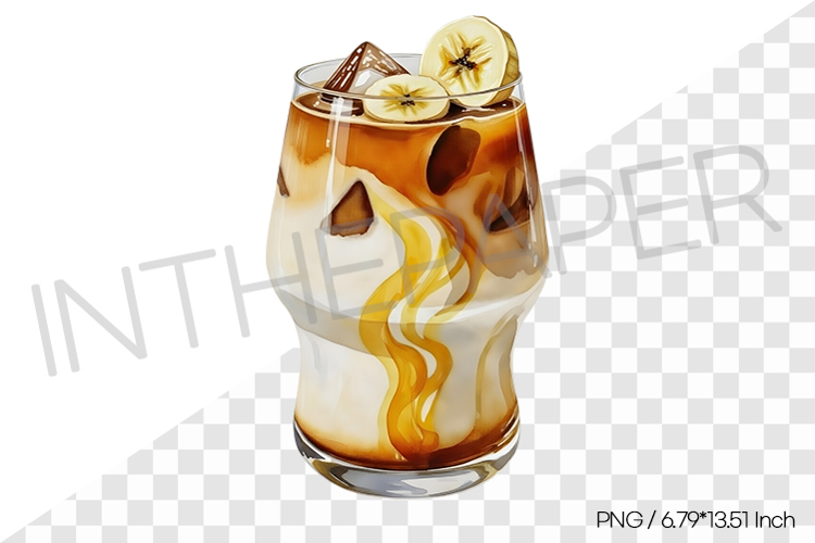Banana Iced Latte PNG Clipart Watercolor Drink Illustration