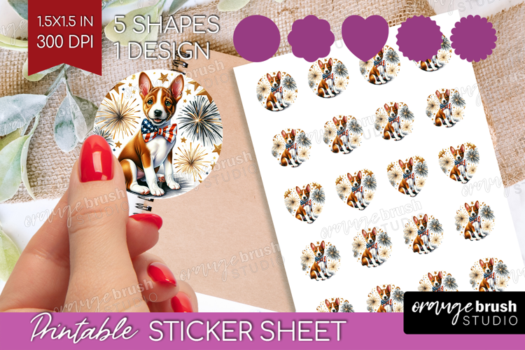 Basenji Dog Round Sticker Patriotic Dog Printable Sticker