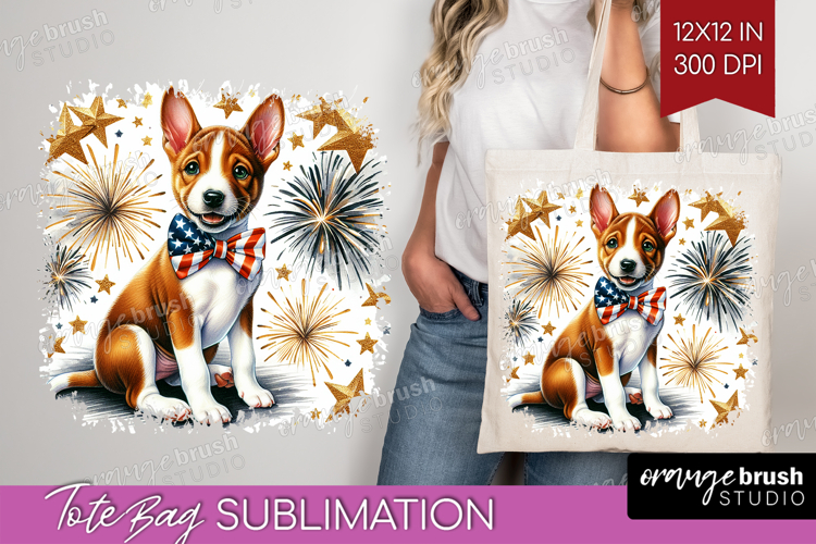 Basenji Dog Tote Bag Patriotic Dog Tote Bag PNG Sublimation