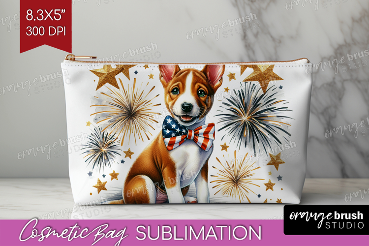 Basenji Dog Cosmetic Bag Patriotic Dog Makeup Bag PNG