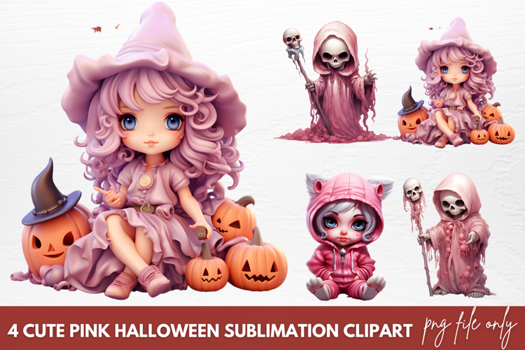 Cute Pink Halloween Sublimation Clipart, Pink Halloween